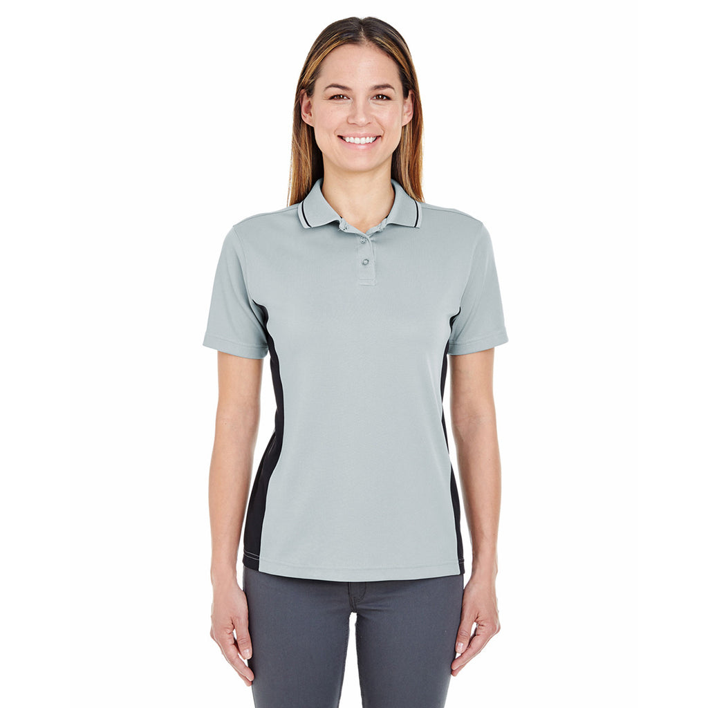 UltraClub Women's Grey/Black Cool & Dry Sport Two-Tone Polo