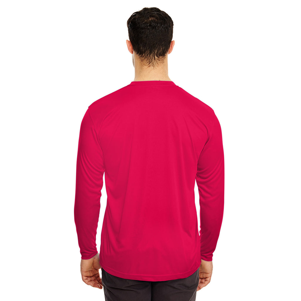 UltraClub Men's Red Cool & Dry Sport Long-Sleeve Performance Interlock T-Shirt