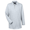 UltraClub Men's Heather Grey Long-Sleeve Classic Pique Polo