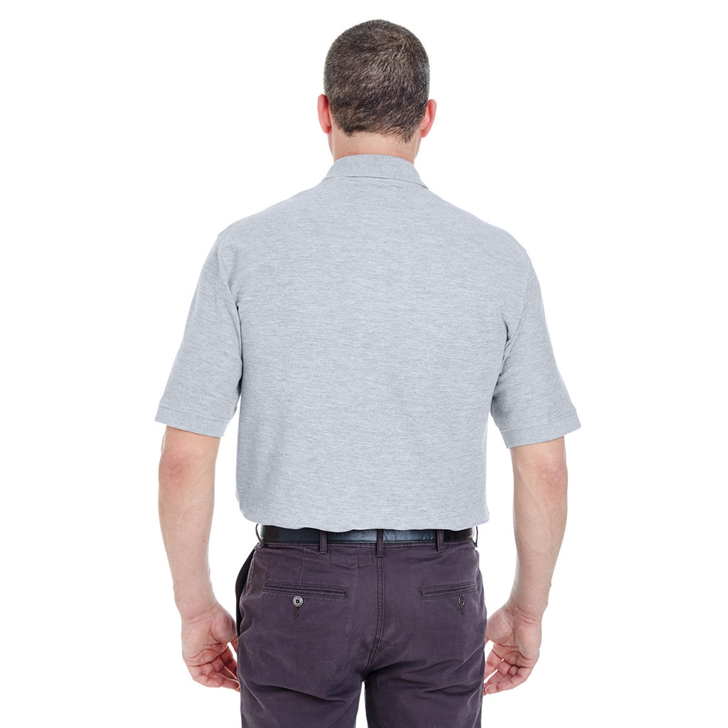 UltraClub Men's Heather Grey Whisper Pique Polo