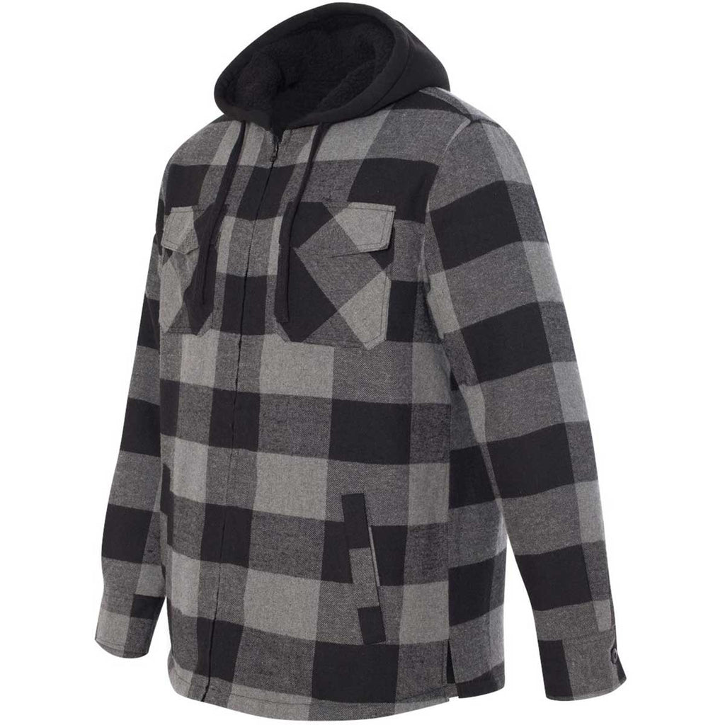 Burnside Men's Black/Grey Quilted Flannel Full-Zip Hooded Jacket