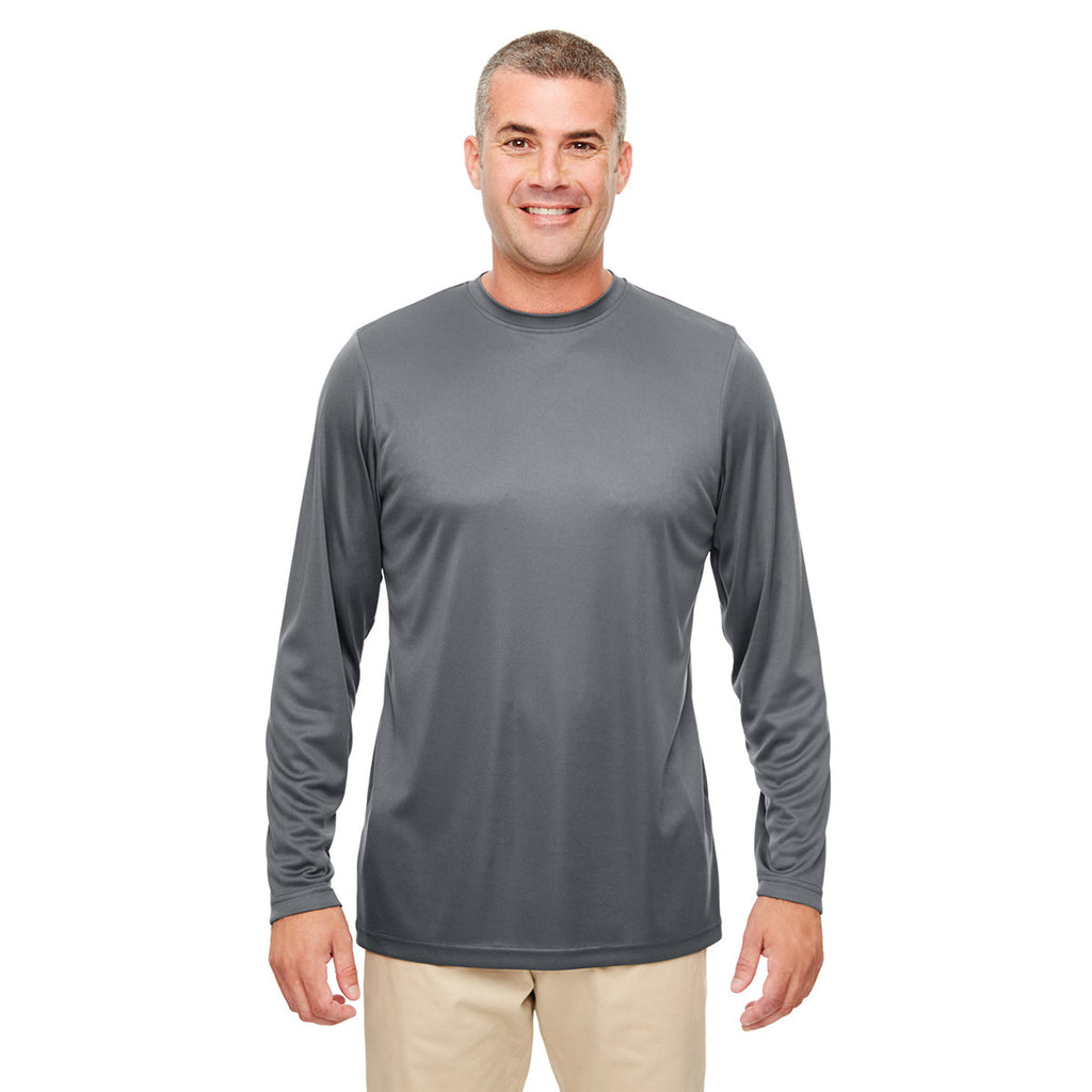 UltraClub Men's Charcoal Cool & Dry Performance Long-Sleeve Top