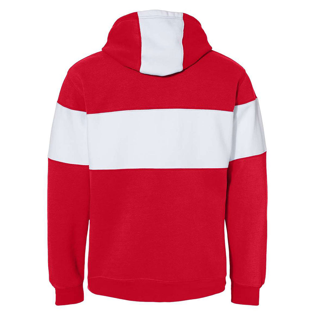 J. America Men's Red Varsity Fleece Colorblocked Hooded Sweatshirt