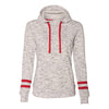 J. America Women's White/Red Melange Fleece Striped Sleeve Hooded Pullover