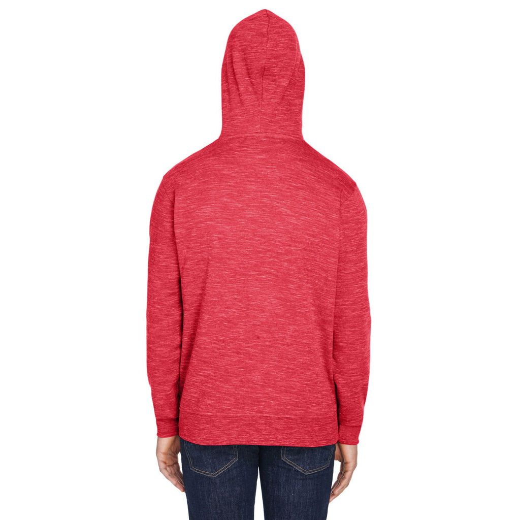 J. America Men's Red Melange Fleece Hooded Pullover Sweatshirt