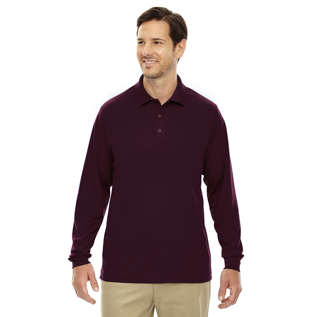 Core 365 Men's Burgundy Pinnacle Performance Long-Sleeve Pique Polo