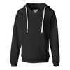 J. America Women's Black Sueded V-Neck Hooded Sweatshirt