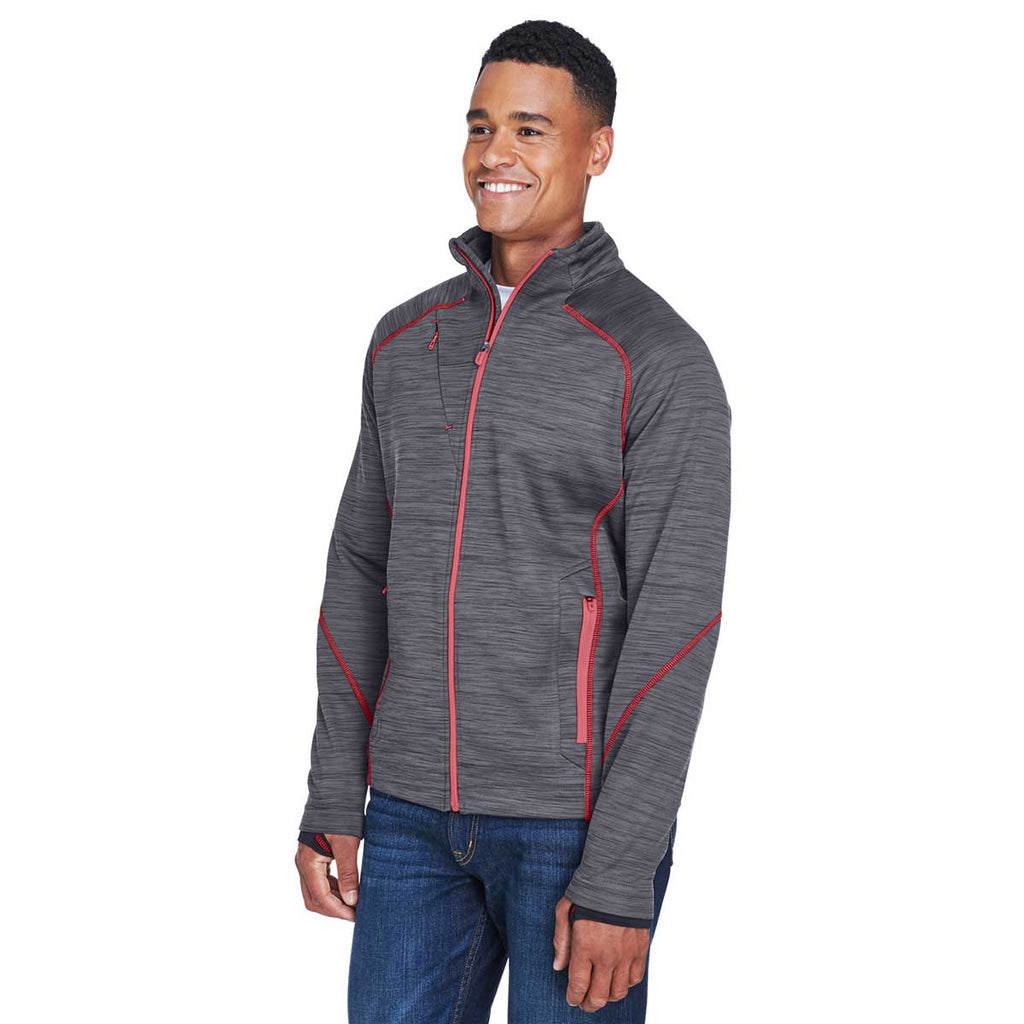 North End Men's Carbon/Olympic Red Flux Melange Bonded Fleece Jacket