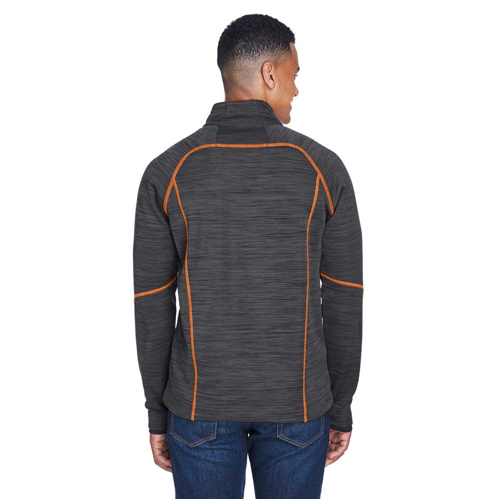 North End Men's Carbon/Orange Soda Flux Melange Bonded Fleece Jacket