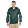 UltraClub Men's Forest Green Quarter-Zip Hooded Pullover Pack-Away Jacket