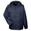 UltraClub Men's True Navy Quarter-Zip Hooded Pullover Pack-Away Jacket