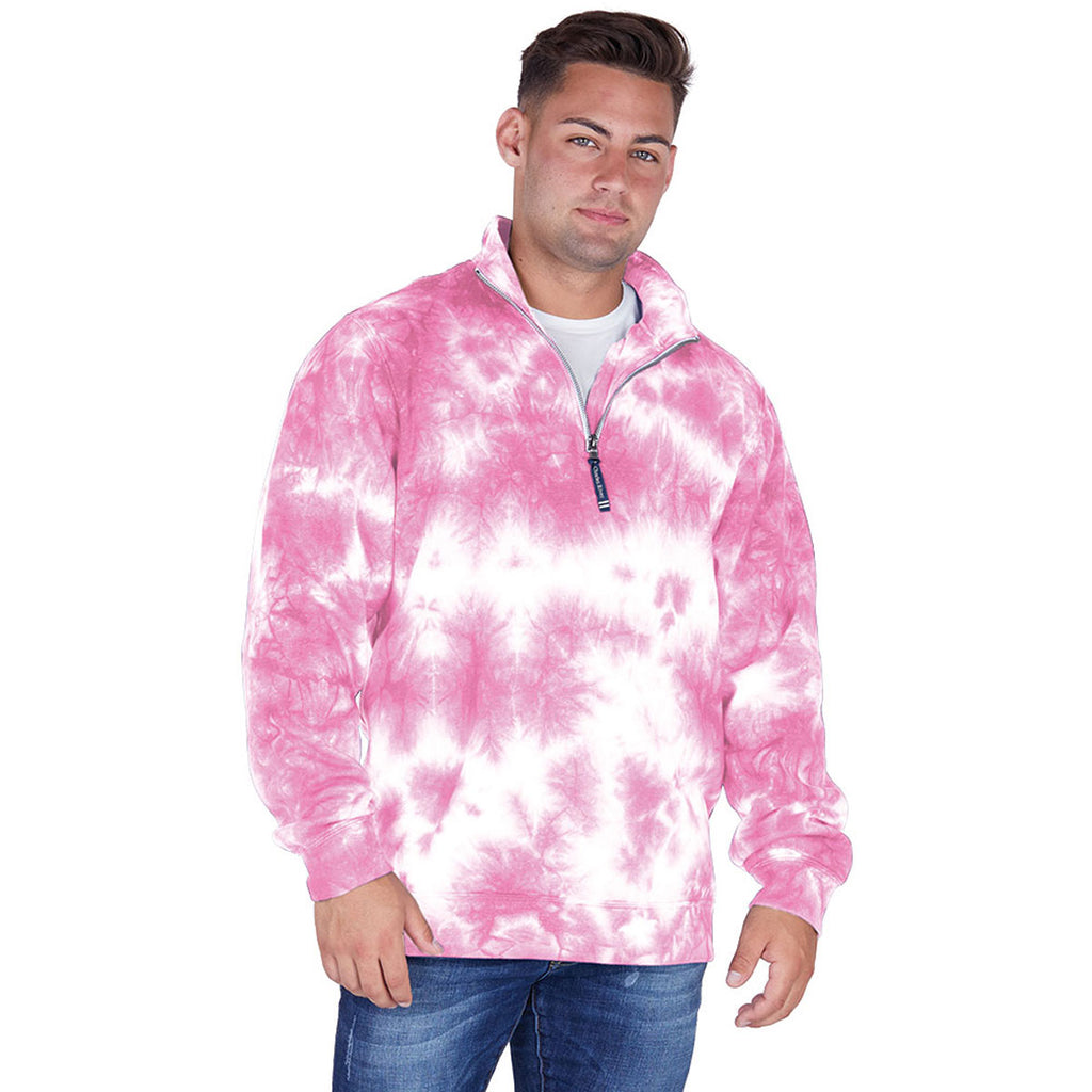 Charles River Unisex Pink Tie Crosswind Quarter Zip Sweatshirt (Tie-Dye)