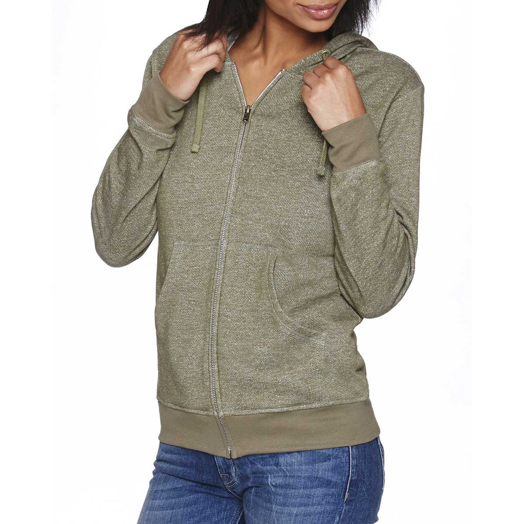 Next Level Unisex Military Green Denim Fleece Full-Zip Hoodie