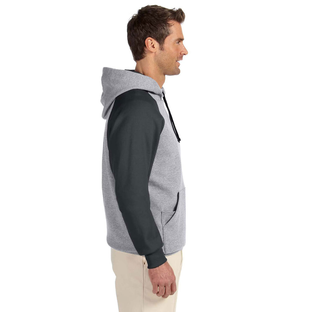 Jerzees Men's Oxford/Black 8 Oz. Nublend Colorblock Raglan Pullover Hood