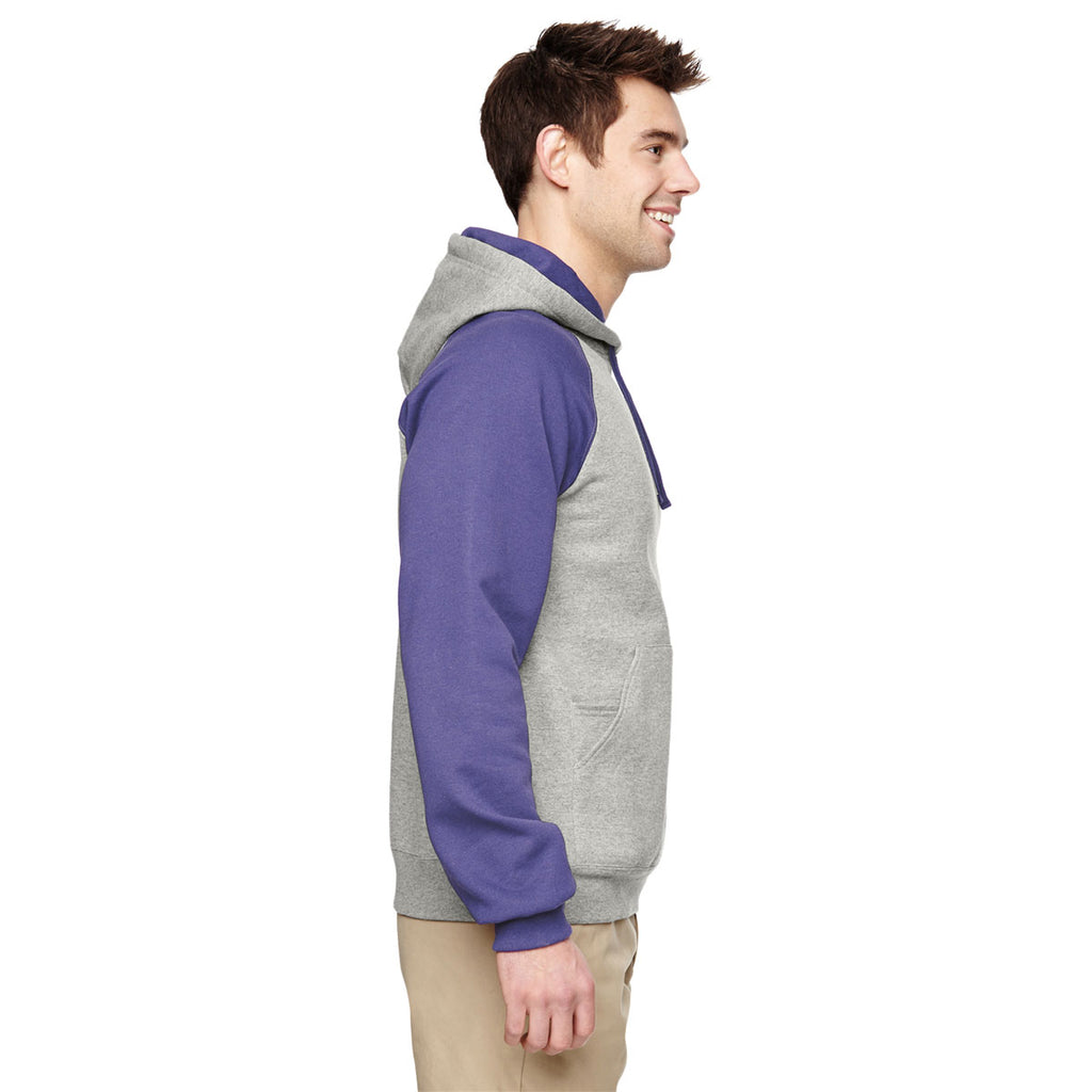 Jerzees Men's Oxford/Deep Purple 8 Oz. Nublend Colorblock Raglan Pullover Hood