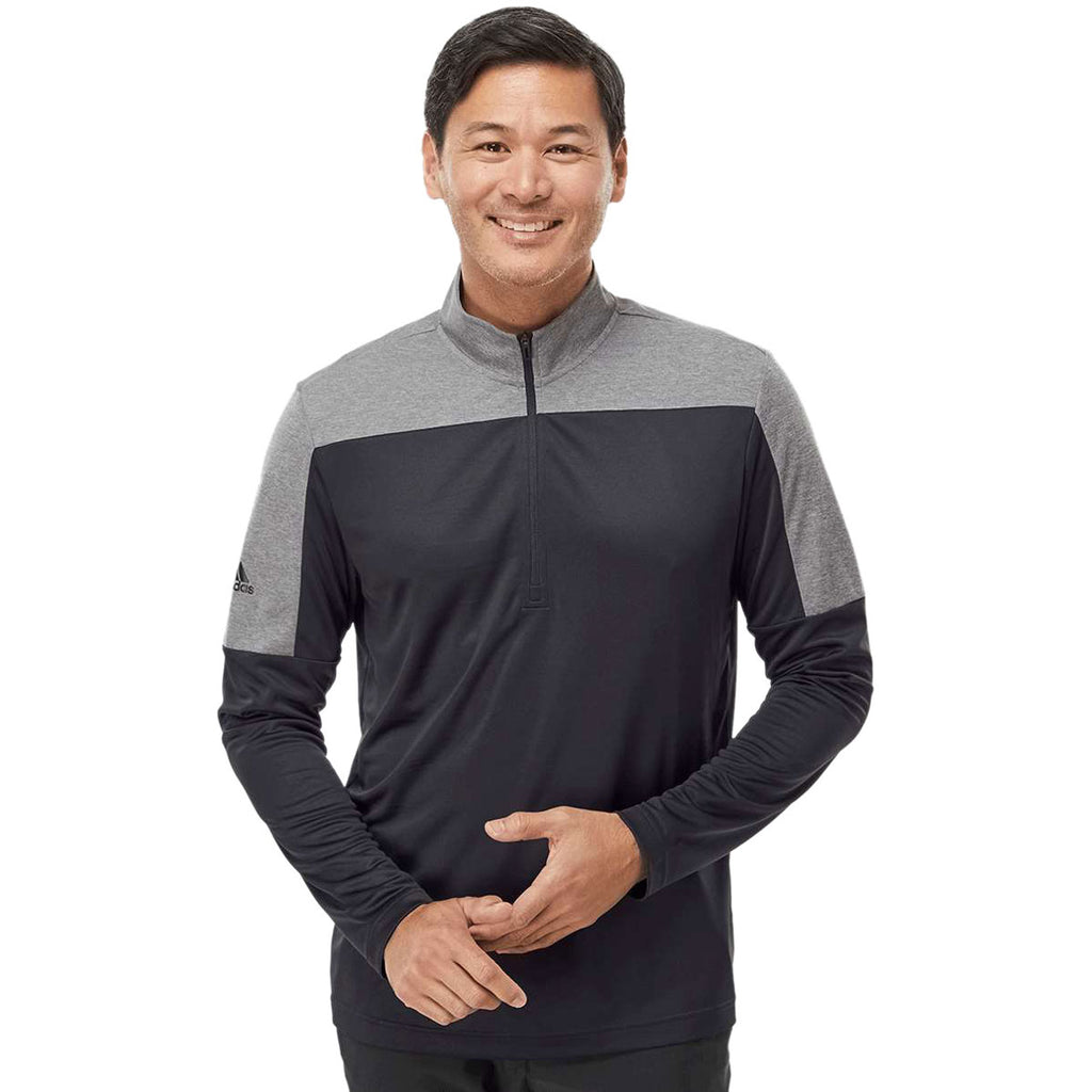 adidas Men's Black/Grey Three Melange Lightweight Quarter Zip Pullover