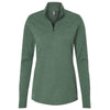 adidas Women's Green Oxide Melange 3-Stripes Quarter Zip Pullover