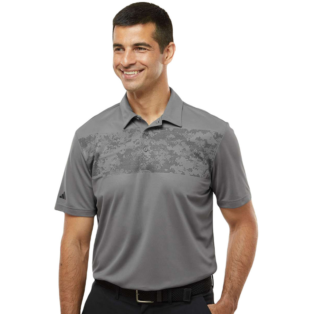 Adidas Men's Grey Three Camo Chest Print Polo