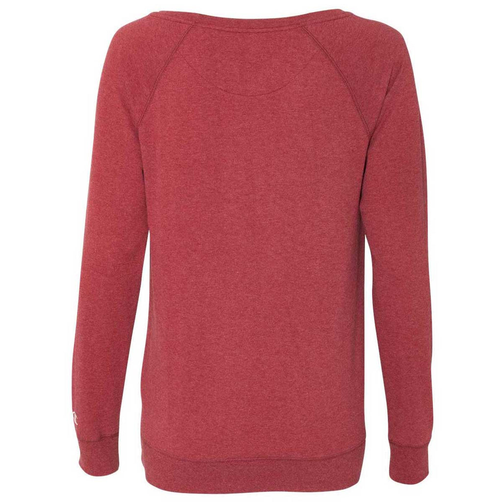 Champion Women's Carmine Red Heather Originals French Terry Boat Neck Sweatshirt