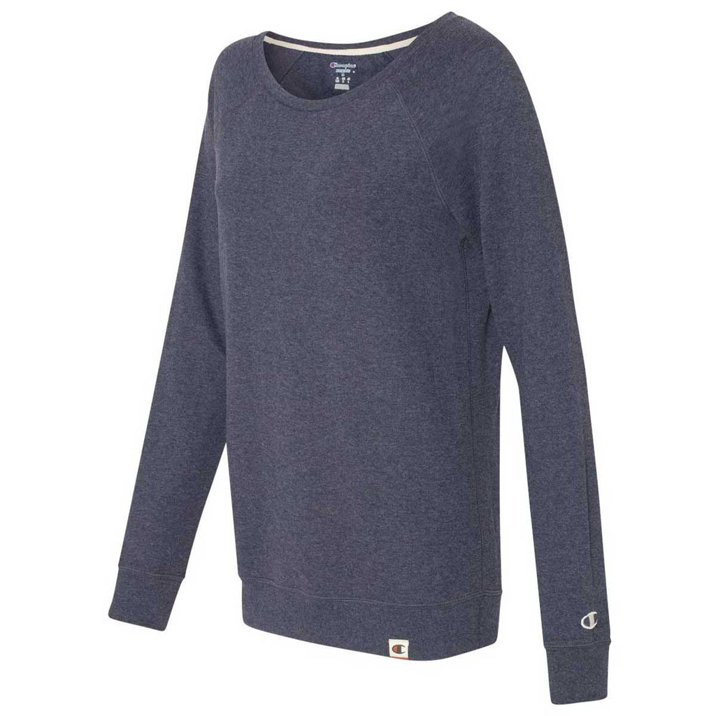 Champion Women's Navy Heather Originals French Terry Boat Neck Sweatshirt