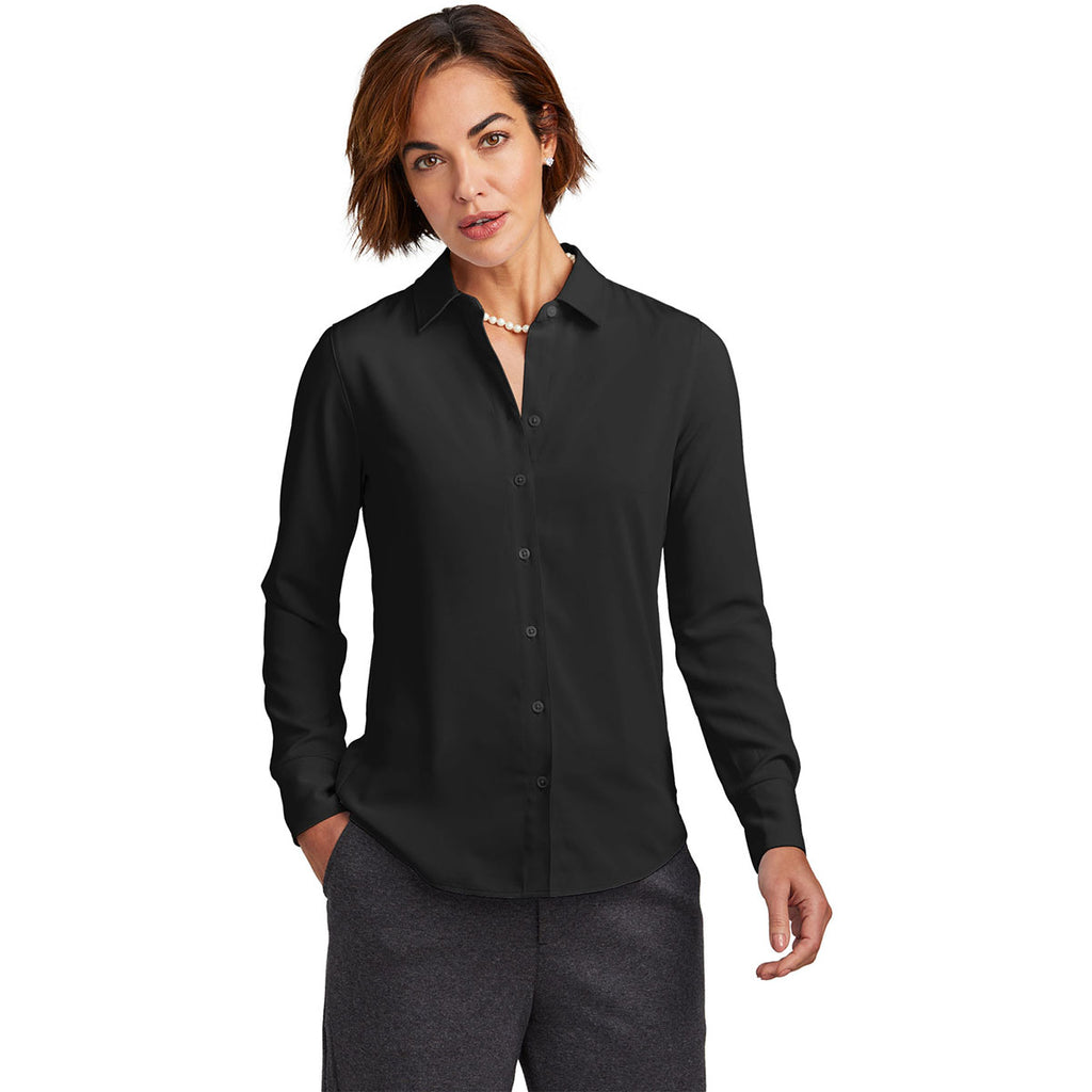 Brooks Brothers Women's Deep Black Full-Button Satin Blouse