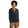 Brooks Brothers Women's Night Navy Open Neck Satin Blouse