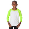 American Apparel Youth White/Neon Yellow Poly-Cotton 3/4 Sleeve Raglan