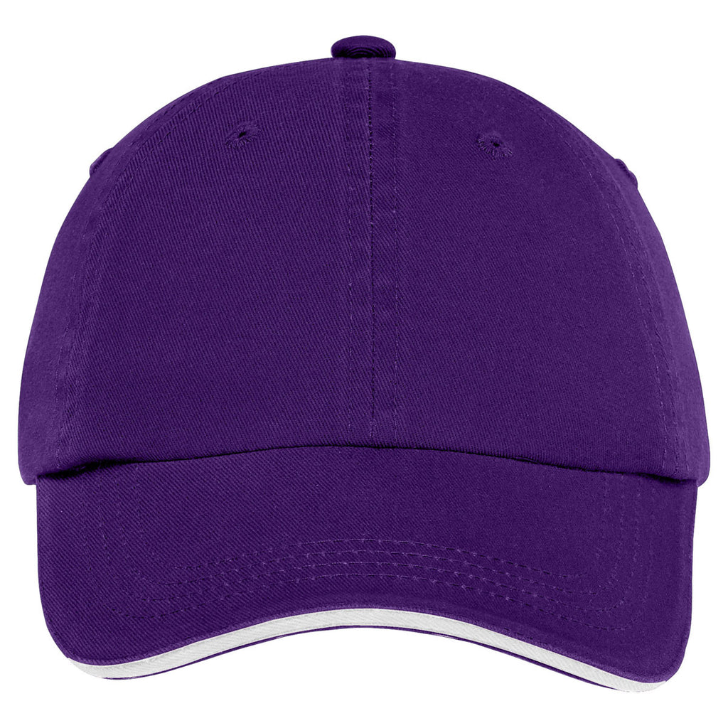 Port Authority Purple/White Sandwich Bill Cap with Striped Closure