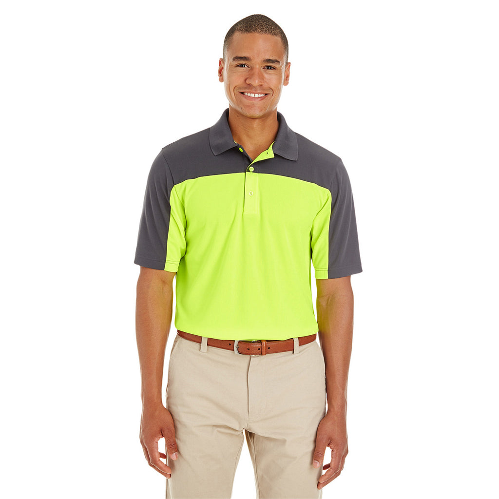 Core 365 Men's Safety Yellow/Carbon Balance Colorblock Performance Pique Polo