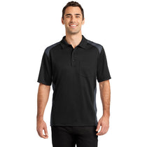 CornerStone Men's Black/Charcoal Select Snag-Proof Two Way Colorblock Pocket Polo