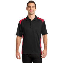 CornerStone Men's Black/Red Select Snag-Proof Two Way Colorblock Pocket Polo