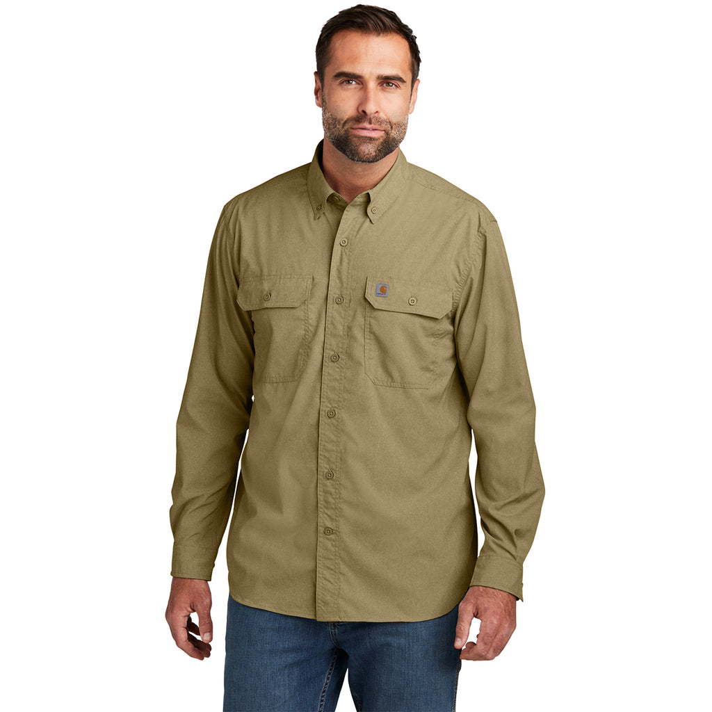 Carhartt Men's Dark Khaki Force Solid Long Sleeve Shirt