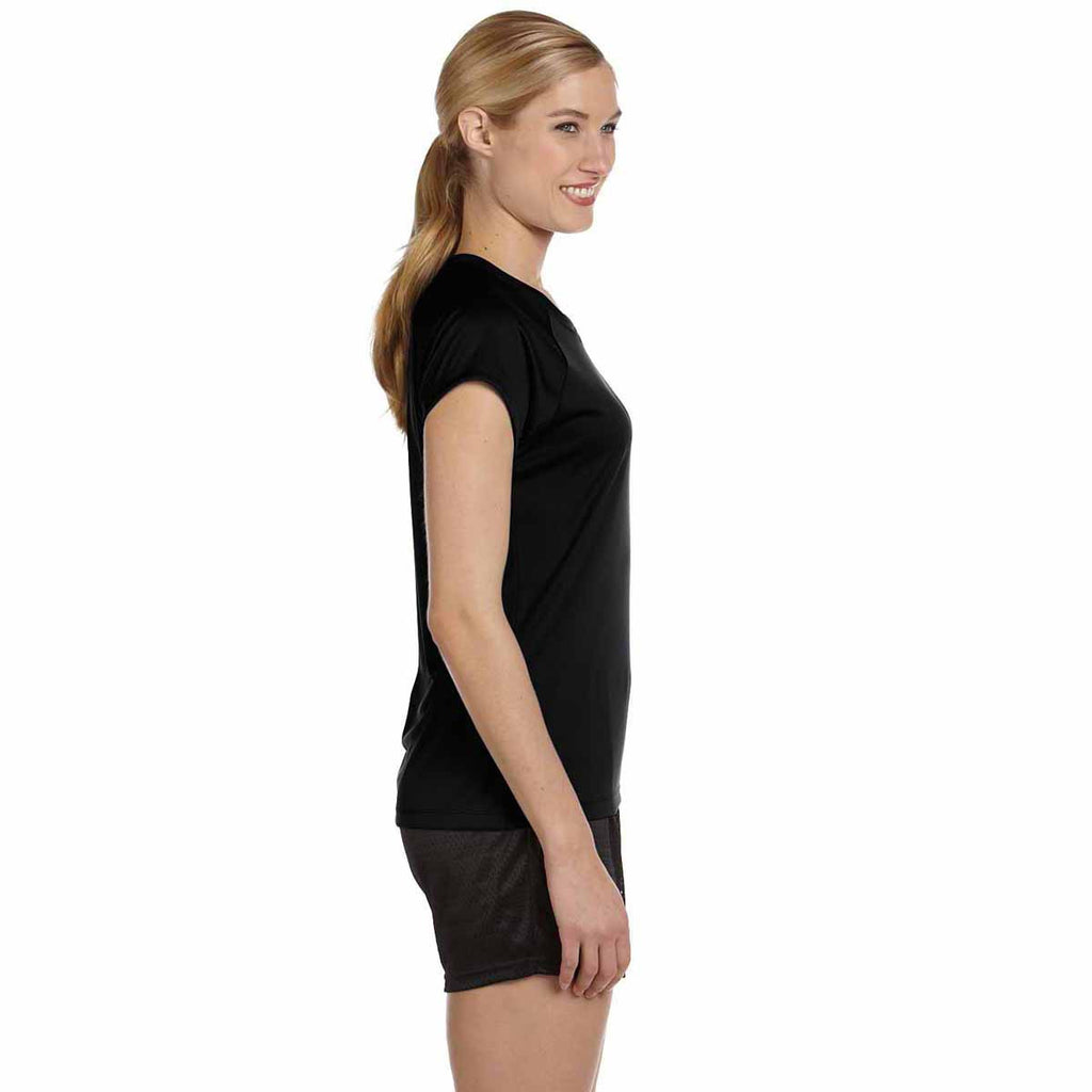 Champion Women's Black Double Dry 4.1-Ounce V-Neck T-Shirt