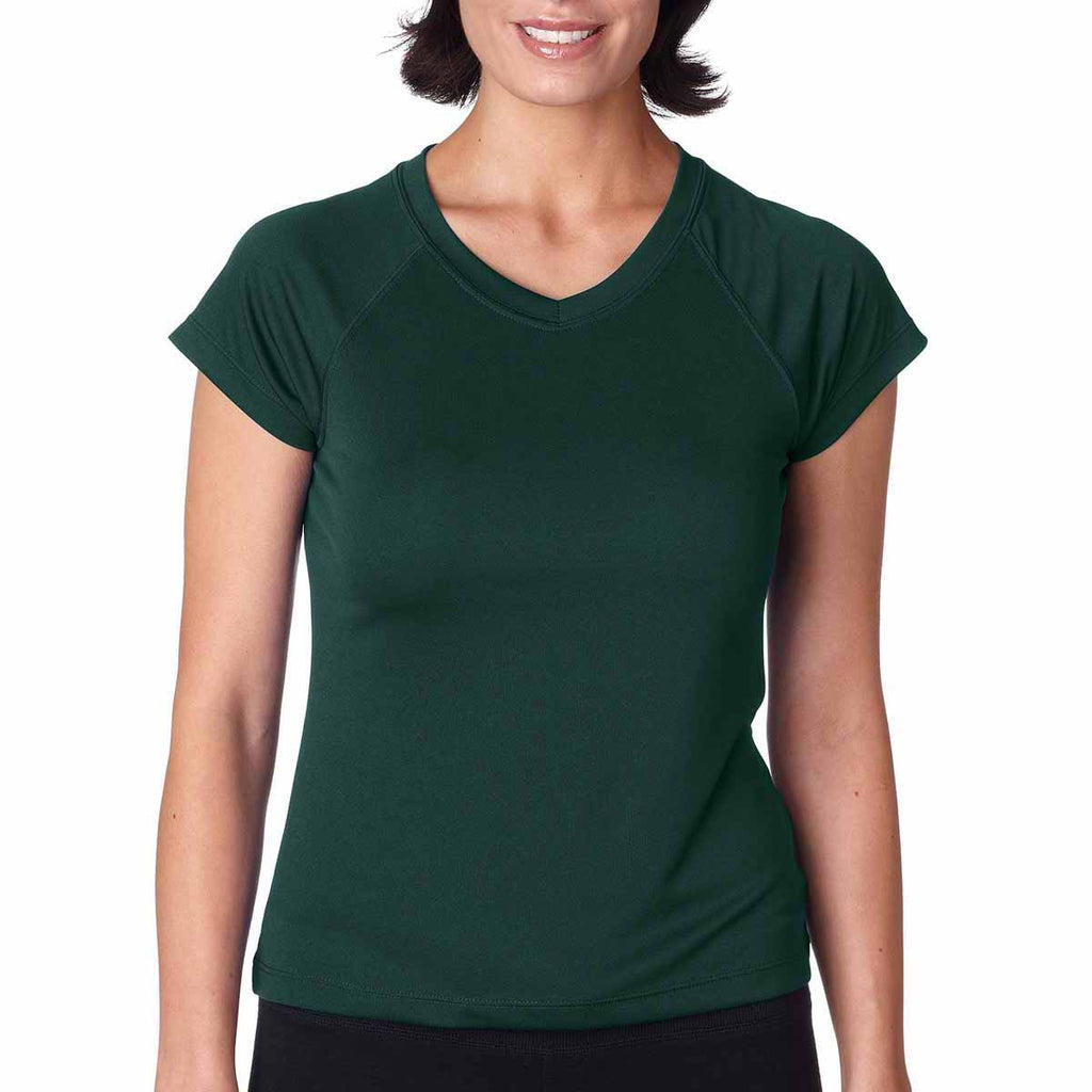 Champion Women's Dark Green Double Dry 4.1-Ounce V-Neck T-Shirt