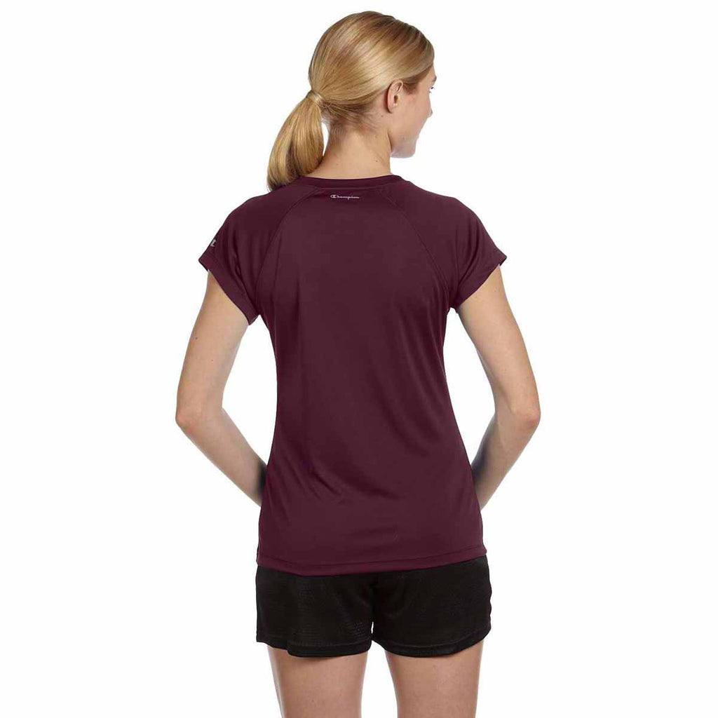 Champion Women's Maroon Double Dry 4.1-Ounce V-Neck T-Shirt