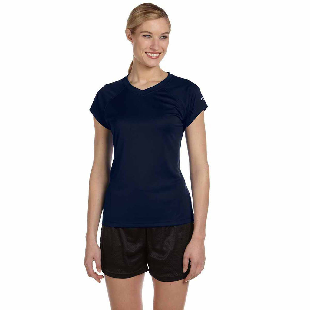 Champion Women's Navy Double Dry 4.1-Ounce V-Neck T-Shirt