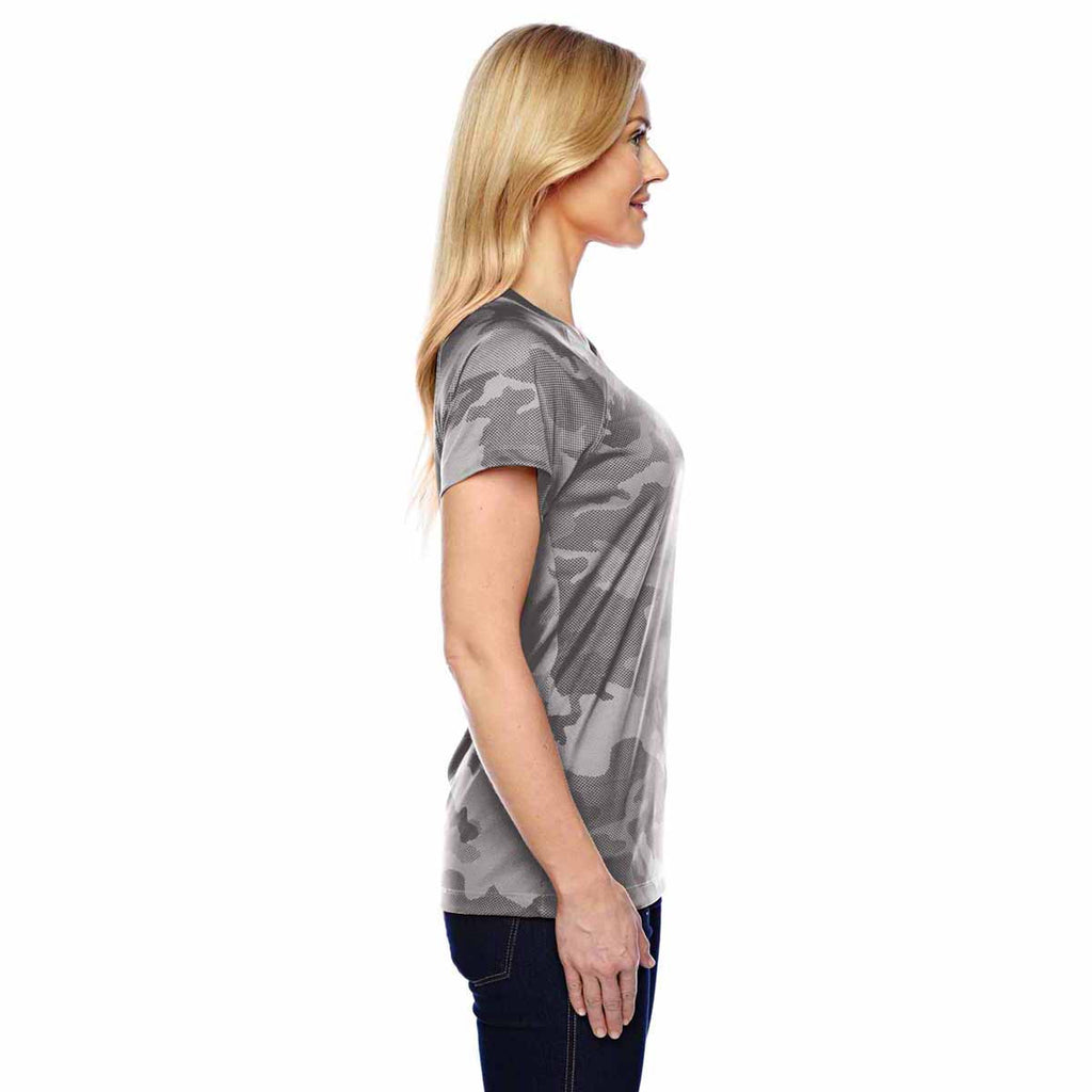 Champion Women's Stone Grey Camo Double Dry 4.1-Ounce V-Neck T-Shirt