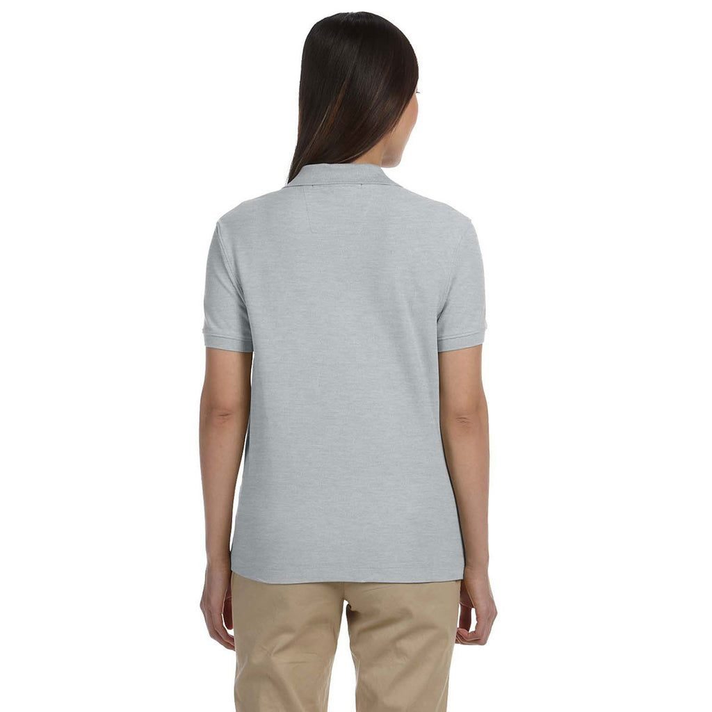 Devon & Jones Women's Grey Heather Pima Pique Short-Sleeve Y-Collar Polo