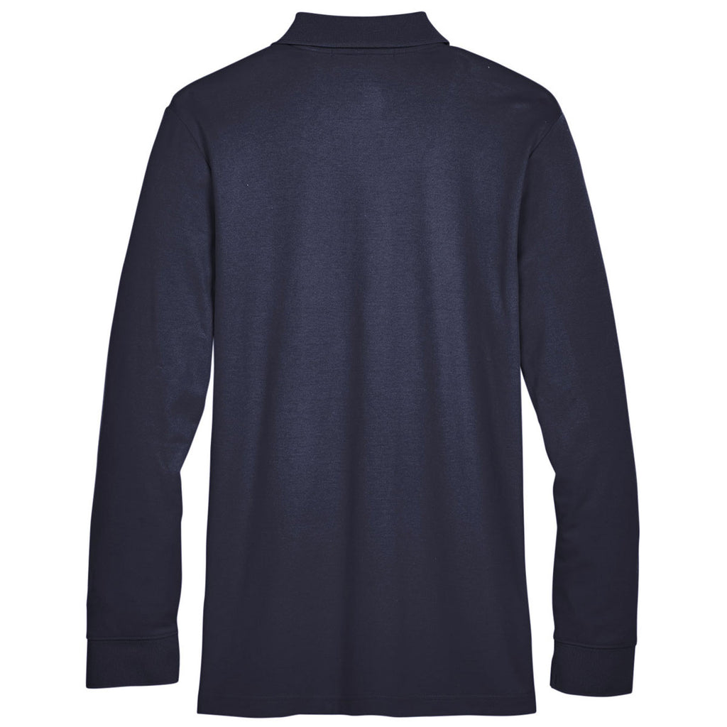 Devon & Jones Men's Navy CrownLux Performance Plaited Long Sleeve Polo