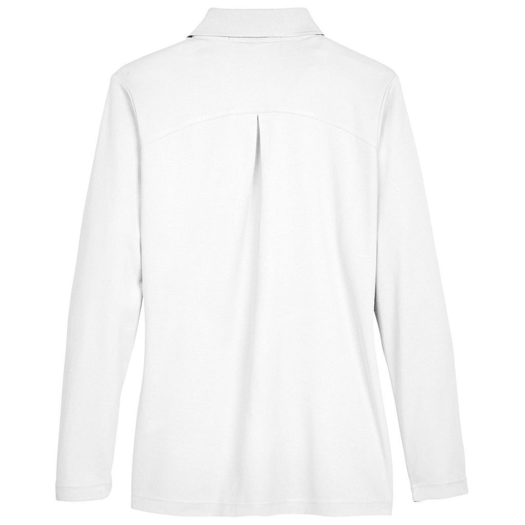 Devon & Jones Women's White CrownLux Performance Plaited Long Sleeve Polo