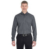 Devon & Jones Men's Dark Grey Heather Central Cotton Blend Melange Button Down