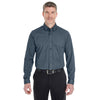 Devon & Jones Men's Navy Heather Central Cotton Blend Melange Button Down