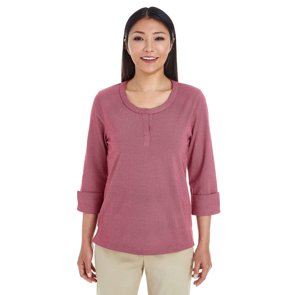 Devon & Jones Women's Burgundy Heather Central Cotton Blend Melange Knit Top