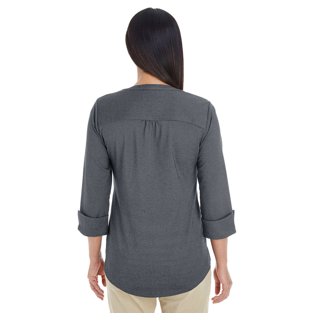 Devon & Jones Women's Dark Grey Heather Central Cotton Blend Melange Knit Top