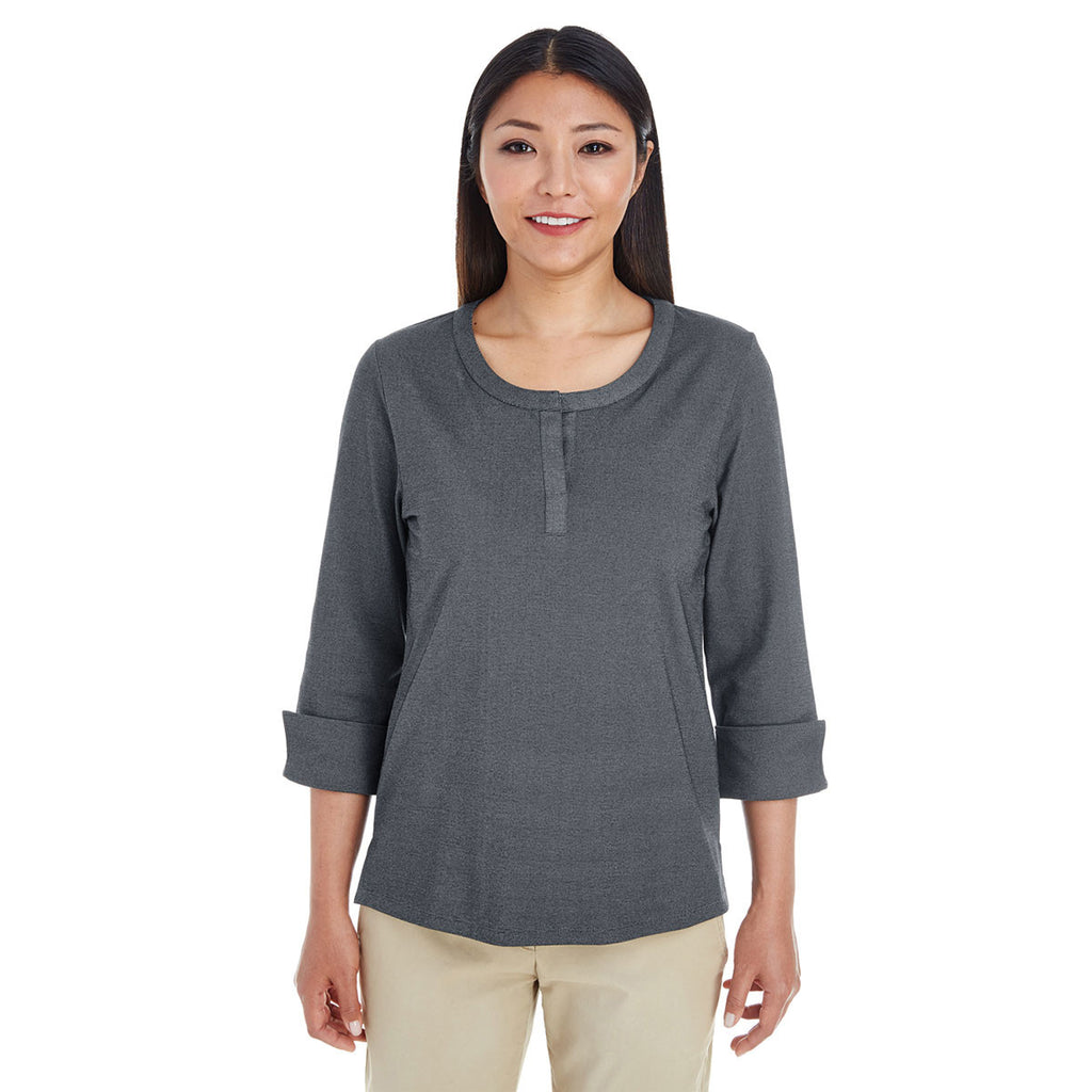 Devon & Jones Women's Dark Grey Heather Central Cotton Blend Melange Knit Top