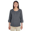 Devon & Jones Women's Dark Grey Heather Central Cotton Blend Melange Knit Top