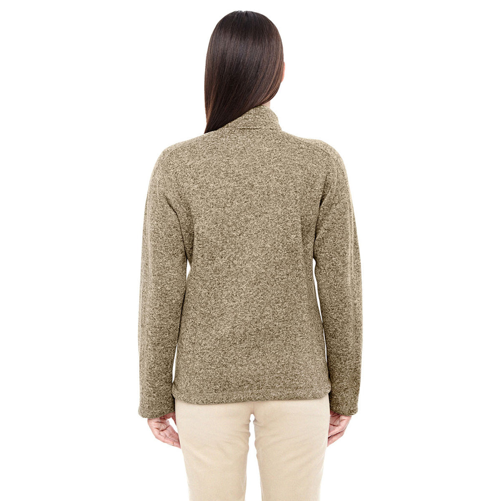 Devon & Jones Women's Khaki Heather Bristol Full-Zip Sweater Fleece Jacket