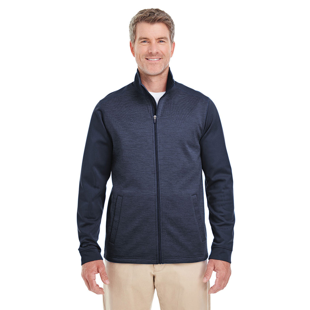 Devon & Jones Men's Navy/Navy Heather Newbury Colorblock Melange Fleece Full-zip