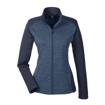 Devon & Jones Women's Navy/Navy Heather Newbury Colorblock Melange Fleece Full-zip
