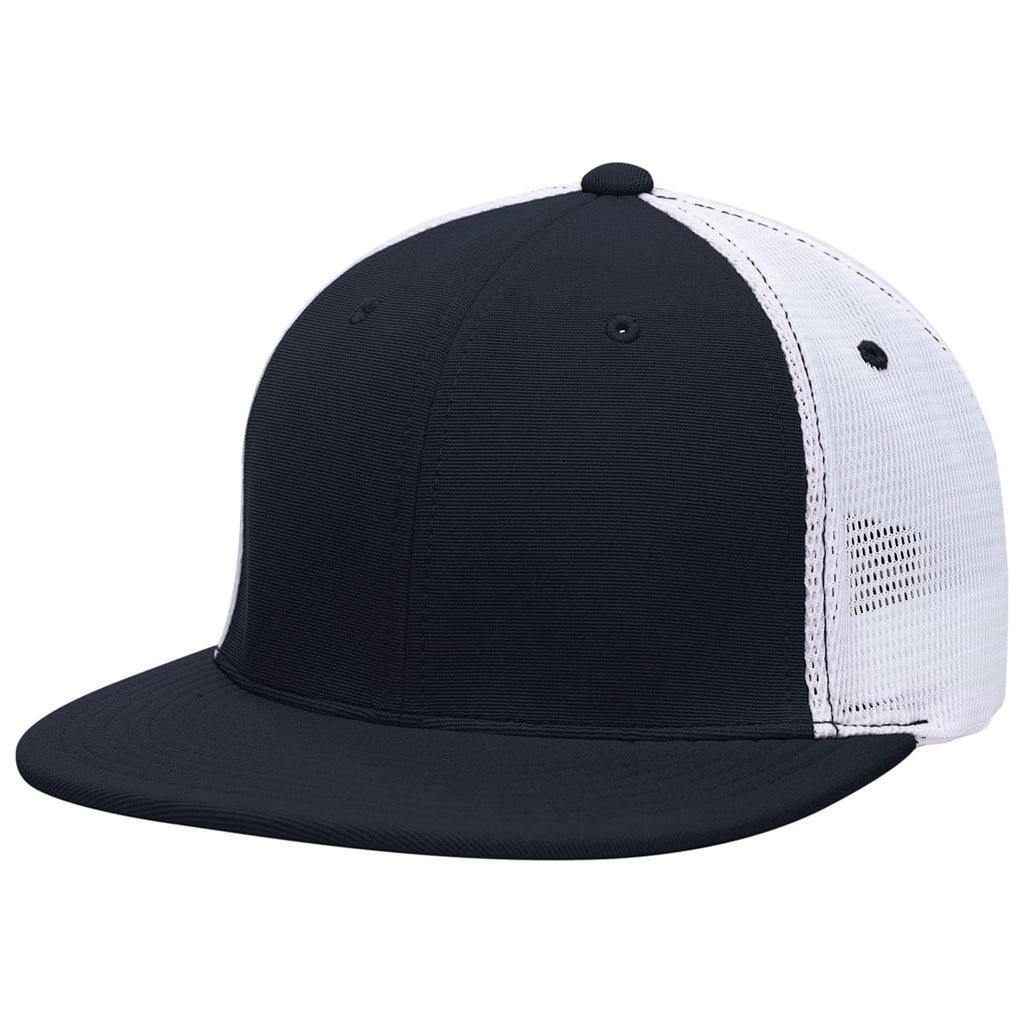 Pacific Headwear Navy/White/Navy Premium M2 Performance Trucker FlexFit Cap